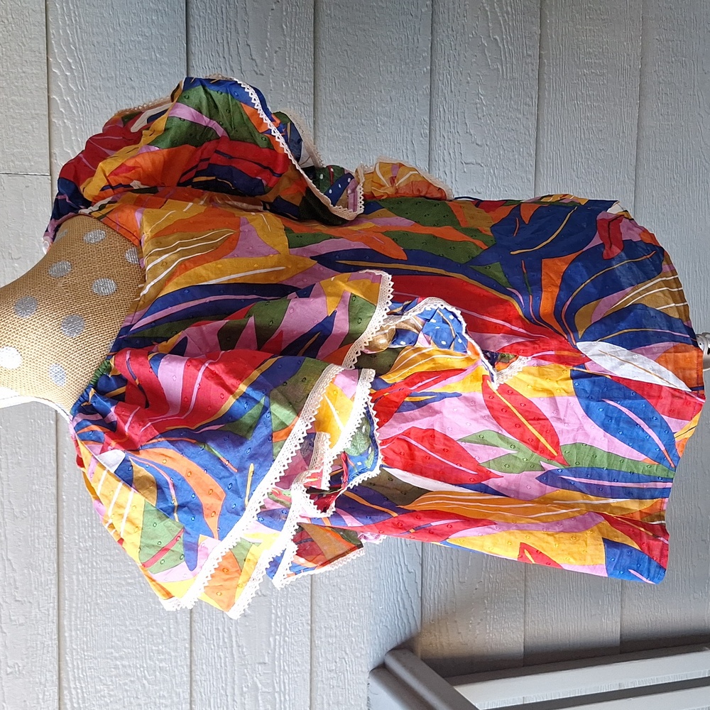 NWT Tropical Palm Leaf Print Plus Size 1X Puff Sleeve Boho Peasant Blouse *read* - Picture 7 of 11